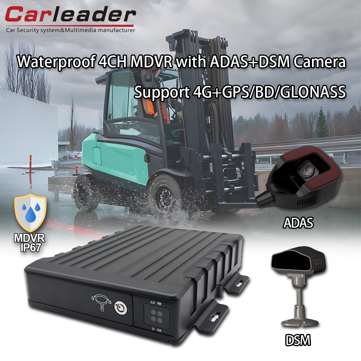 CARLEADER Waterproof 4CH SD Mobile DVR with ADAS+DSM camera