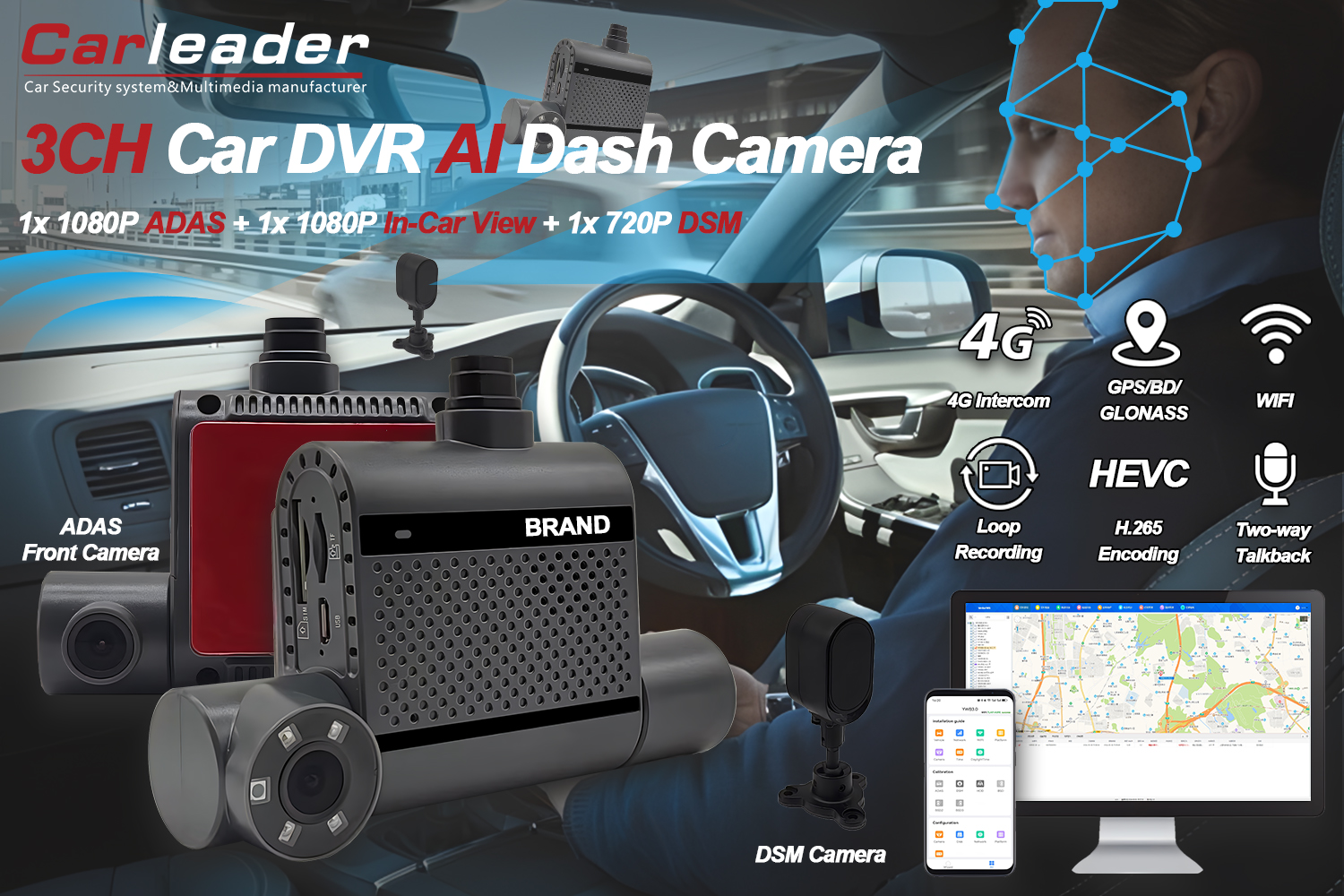 4G Dual AI Dash Camera with ADAS and DSM